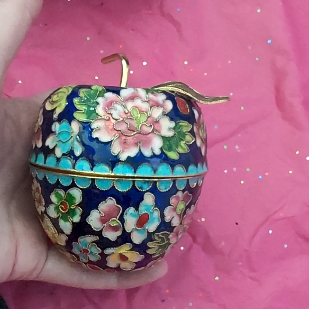 Vintage Cloisonné Enamel Apple Trinket Box